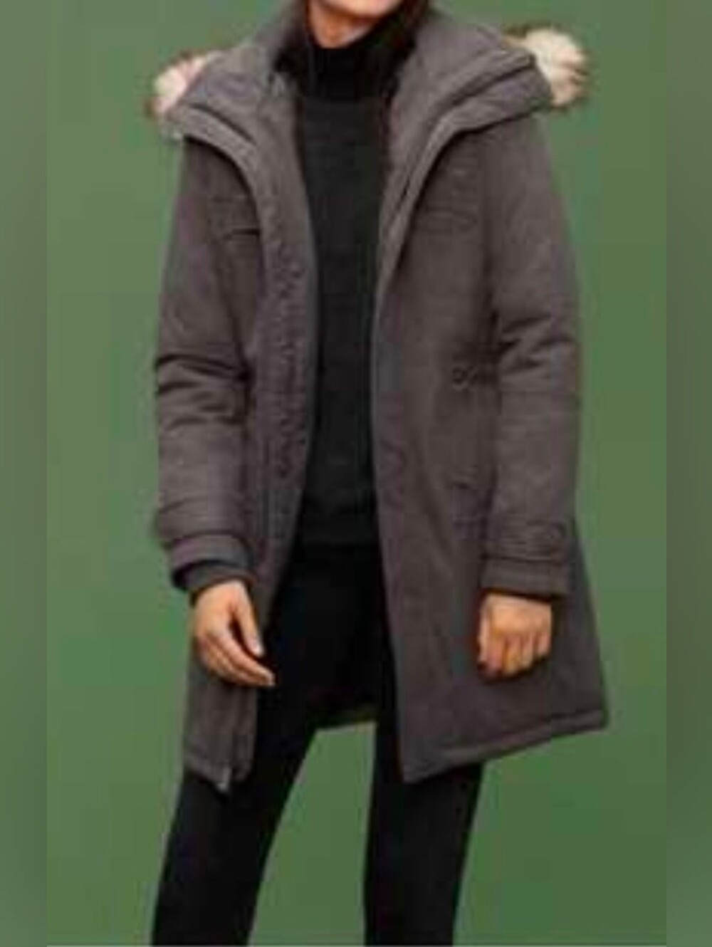 TNA Women's Dark Gray Parka with Faux Fur Trim